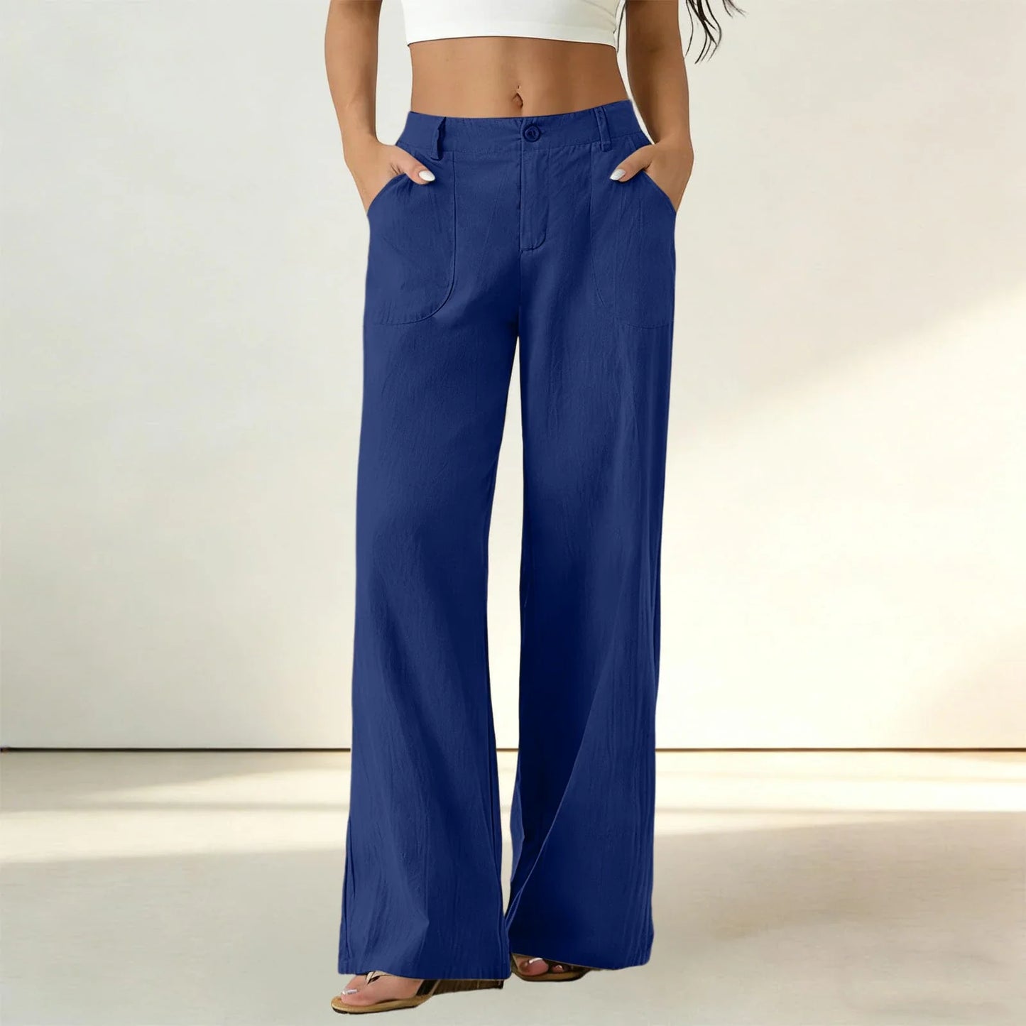 Calça Sorena™ com Cintura Alta, Bolsos Amplos e Modelagem Reta / Conforto Que Mantém o Visual Bem Alinhado