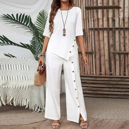 Conjunto Celinor™ Com Blusa Fluida e Calça Pantalona