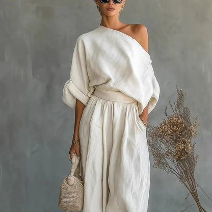 Conjunto Linnea™ com Blusa de Um Ombro Só e Calça Cintura Alta com Punho na Barra