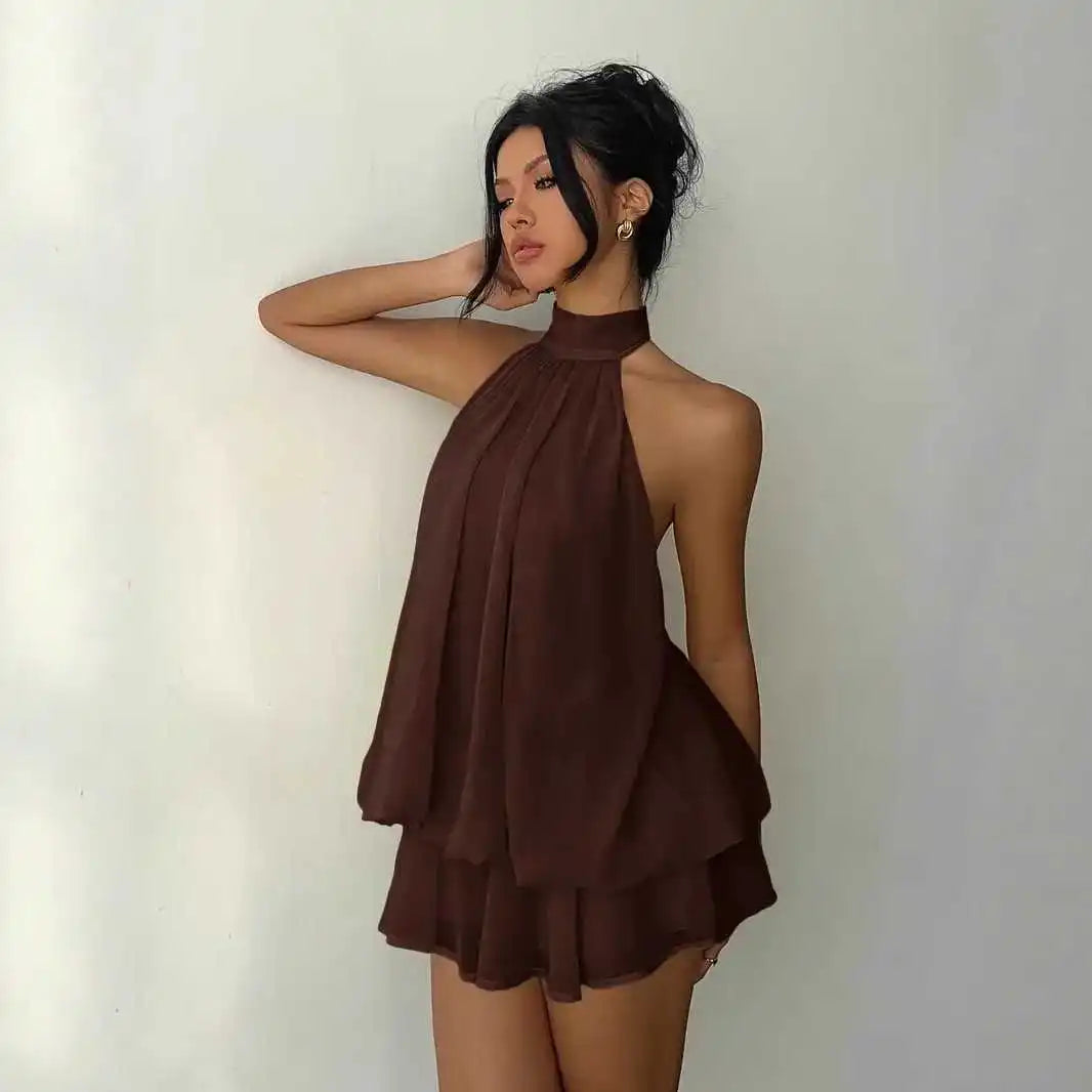 Vestido Serenya™ com Amarração Halter e Leveza Natural