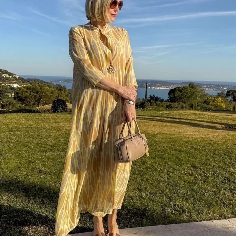 Vestido Soleil Class™ em Viscose Premium com Estampa Mediterrânea