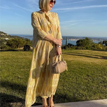 Vestido Soleil Class™ em Viscose Premium com Estampa Mediterrânea