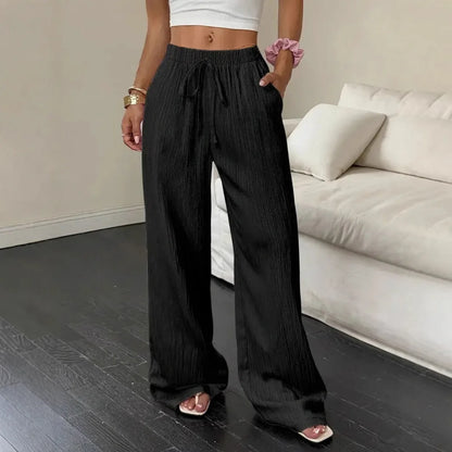 Calça Pantalona Marelle™ em Linho de Algodão com Cordão Ajustável