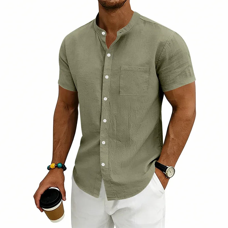 [COMPRE 1 E LEVE 2] Camisa Montese™ Em Linho de Algodão Com Gola Mandarim