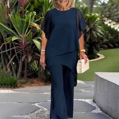 Conjunto Giorgia™ Blusa com Sobreposição em Camadas e Calça Minimalista
