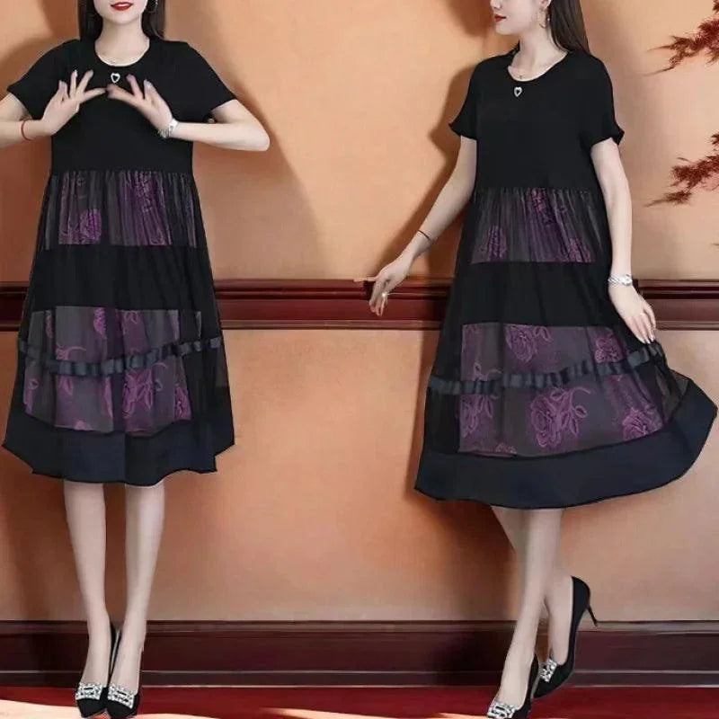 Vestido Flor d'Amore™ Dupla Camada / Estampa Floral com Renda Delicada: Elegância e Conforto Atemporal!