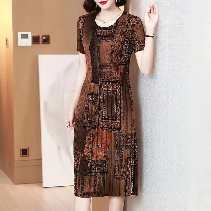 Vestido Belle Époque™ com Cores do Barroco e Estampa Abstrata  / Charme Retrô com Estampa Exclusiva para um Visual Sofisticado!