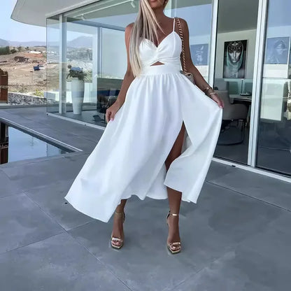 Vestido Fiora™ com Recorte Delicado e Fenda Elegante