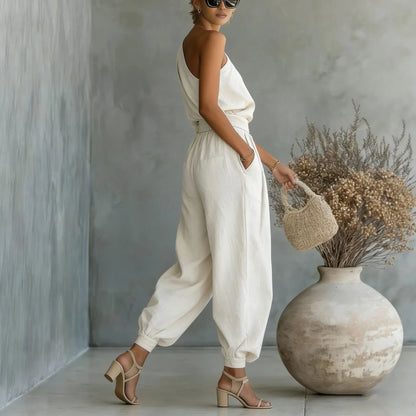 Conjunto Linnea™ com Blusa de Um Ombro Só e Calça Cintura Alta com Punho na Barra