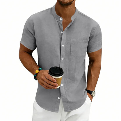 [COMPRE 1 E LEVE 2] Camisa Montese™ Em Linho de Algodão Com Gola Mandarim