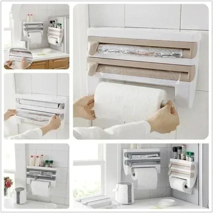 Organizador de Rolos Modern House™  Com Suportes e Cortador Integrado / Organização e Praticidade Sem Furos na Sua Cozinha!