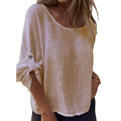 [Black Friday: Compre 1 e Leve 2] Blusinha Horizonte Sereno™ em Linho de Algodão / Leveza e Charme para Inspirar o Seu Dia com Conforto e Estilo!