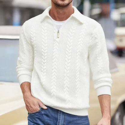 Suéter Carlisle™ em Malha Trançada Premium com Gola Polo e Zíper Metálico