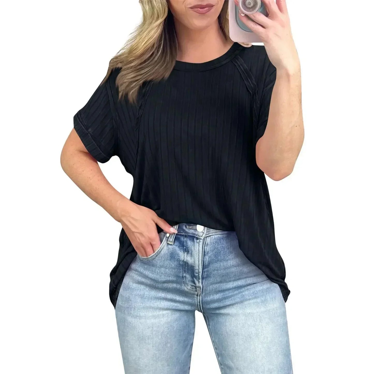 Camiseta Texturizada Steffany™ em Algodão Premium  / Exclusividade em Conforto e Estilo que Você Merece!