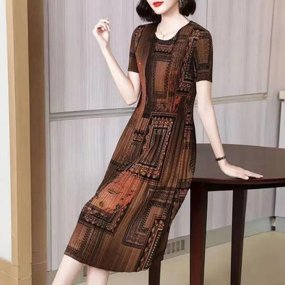 Vestido Belle Époque™ com Cores do Barroco e Estampa Abstrata  / Charme Retrô com Estampa Exclusiva para um Visual Sofisticado!