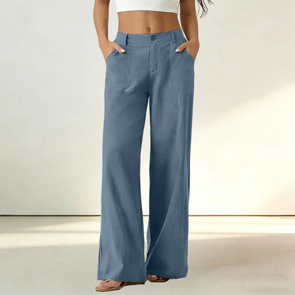 Calça Sorena™ com Cintura Alta, Bolsos Amplos e Modelagem Reta / Conforto Que Mantém o Visual Bem Alinhado