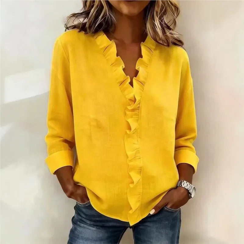 Blusa Sorelle™ com Babado Vertical e Visual Atemporal