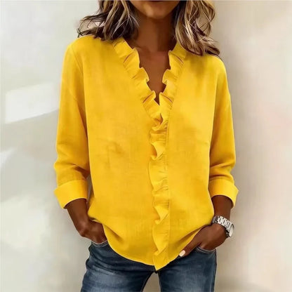 Blusa Sorelle™ com Babado Vertical e Visual Atemporal