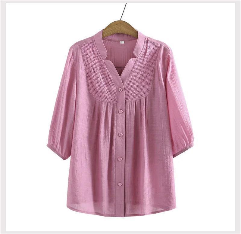Camisa Feminina Julie™ com Manga 3/4 e Detalhe Renda -  Conforto, Elegância e Versatilidade para Todas as Ocasiões!
