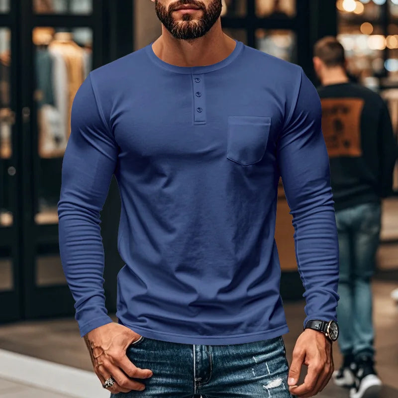 Camisa Manga Longa Northline™ Com Gola Henley e Modelagem Ajustada