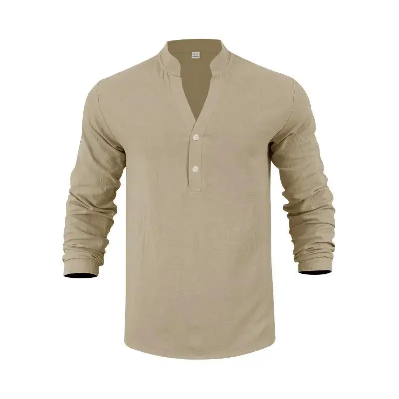 Camisa Orvian™ em Linho Premium com Gola Henley minimalista