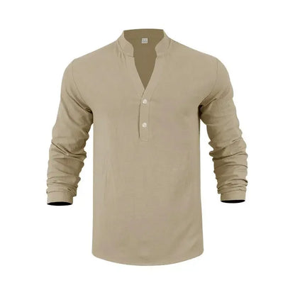Camisa Orvian™ em Linho Premium com Gola Henley minimalista