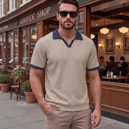 Polo Windsor™ Em Malha Texturizada Com Gola Contrastante