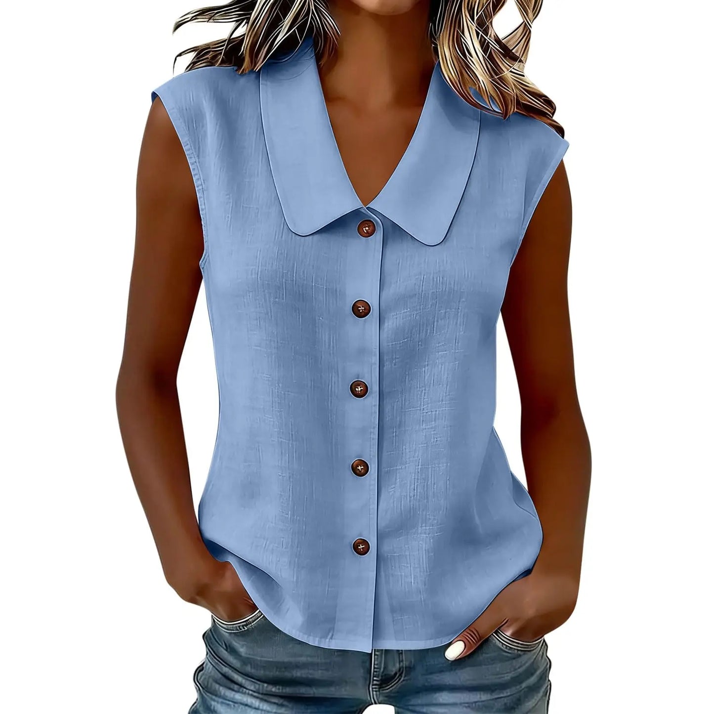 [COMPRE 1 E LEVE 2] Camisa Celinea™ em Linho de algodão Com Gola Elegante e Botões Frontais / Leveza Que Combina Com Tudo