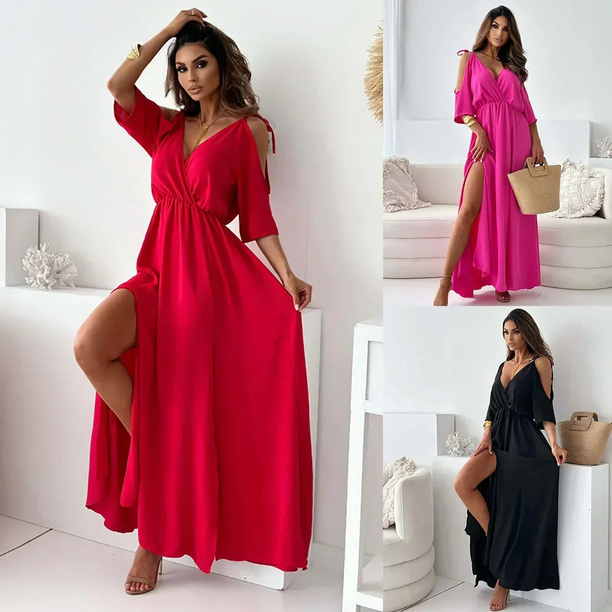 Vestido Sahara™ em Viscose Fluida com Ombros Vazados / Sensualidade, Mistério, Calor e Estilo Atemporal!