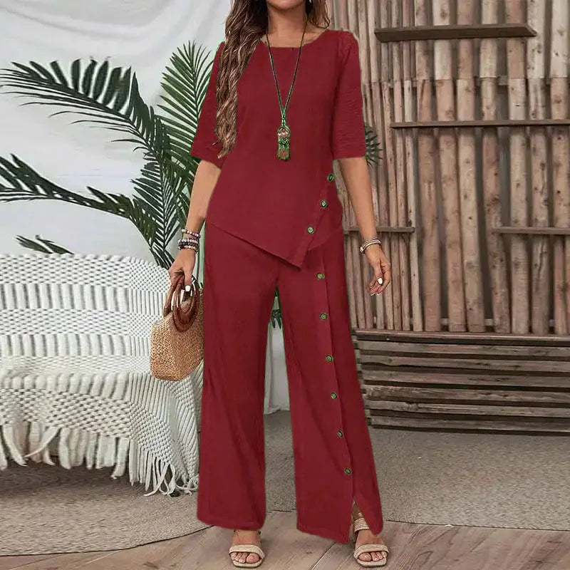 Conjunto Celinor™ Com Blusa Fluida e Calça Pantalona