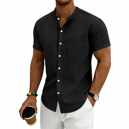 [COMPRE 1 E LEVE 2] Camisa Montese™ Em Linho de Algodão Com Gola Mandarim