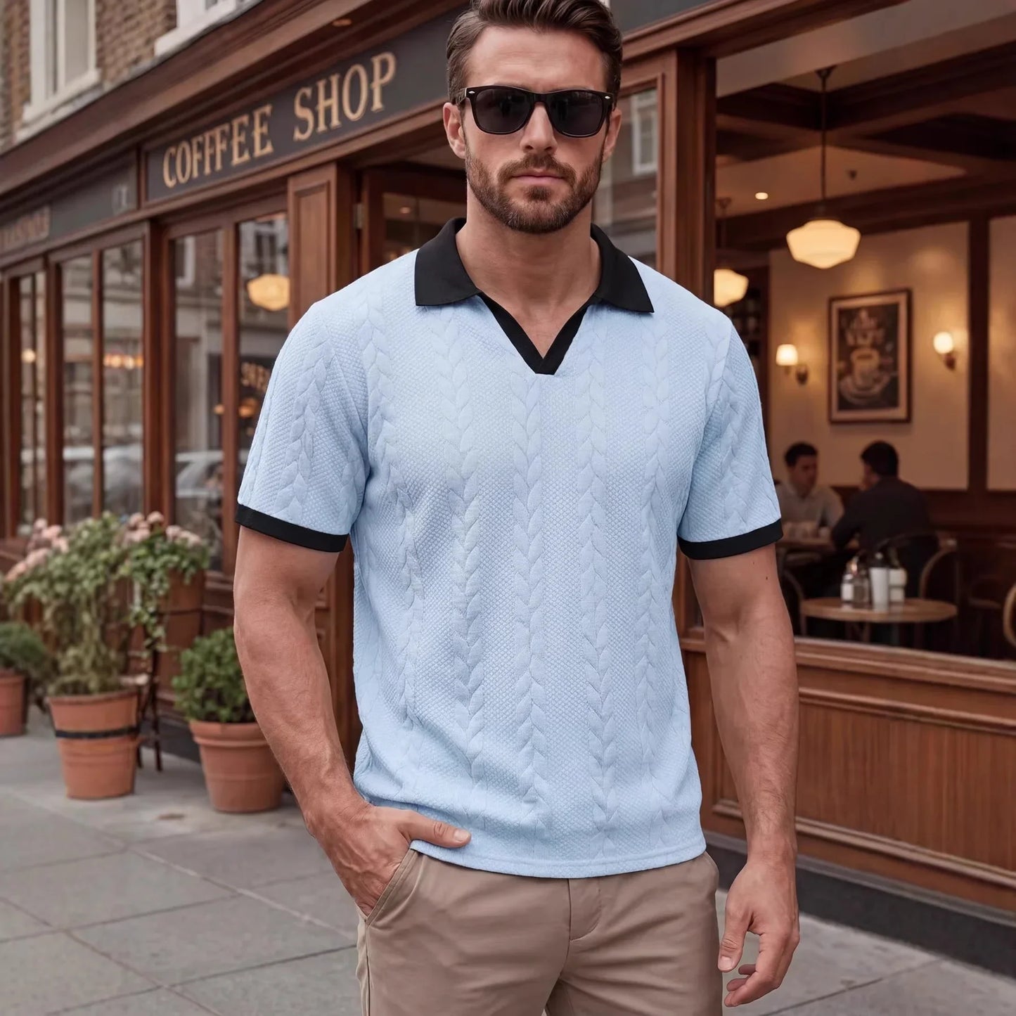 Polo Windsor™ Em Malha Texturizada Com Gola Contrastante