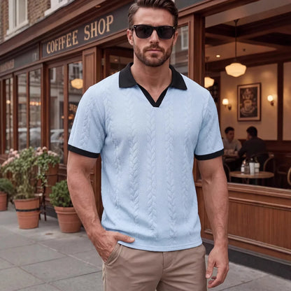 Polo Windsor™ Em Malha Texturizada Com Gola Contrastante