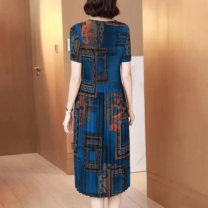 Vestido Belle Époque™ com Cores do Barroco e Estampa Abstrata  / Charme Retrô com Estampa Exclusiva para um Visual Sofisticado!