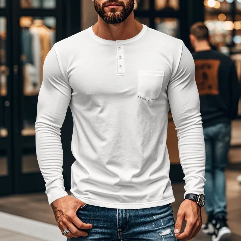 Camisa Manga Longa Northline™ Com Gola Henley e Modelagem Ajustada