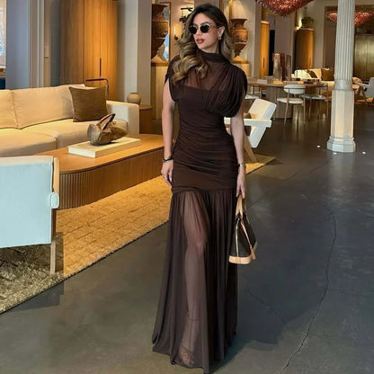 Vestido Elixire™ com Tule Translúcido e Drapeado Sofisticado