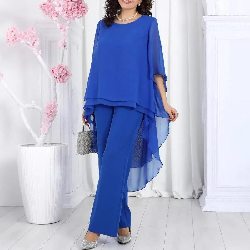 Conjunto Aurevielle™ Com Blusa em Camadas Assimétricas e Calça Pantalona