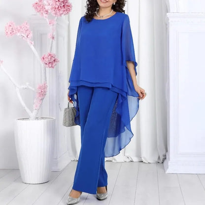 Conjunto Aurevielle™ Com Blusa em Camadas Assimétricas e Calça Pantalona