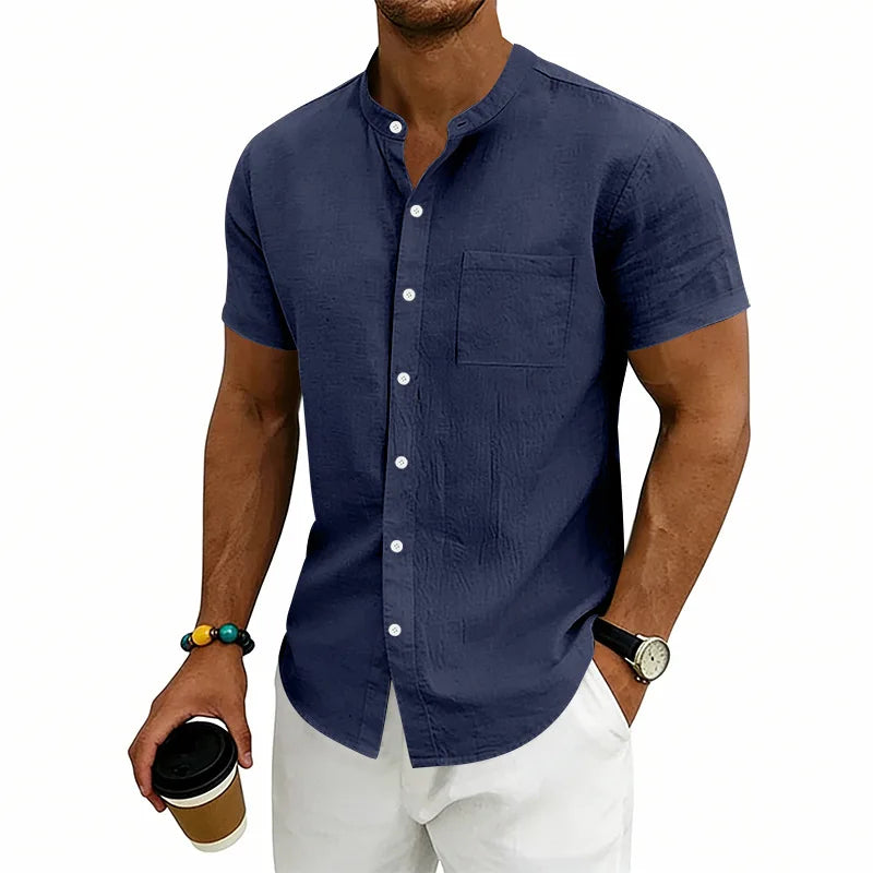 [COMPRE 1 E LEVE 2] Camisa Montese™ Em Linho de Algodão Com Gola Mandarim