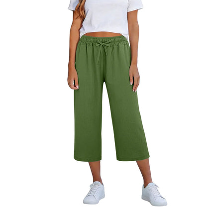 Calça Lisia™ Pantacourt em Linho de Algodão com Cintura Elástica e Cordão Ajustável / Conforto Leve Para Usar Todos Os Dias!
