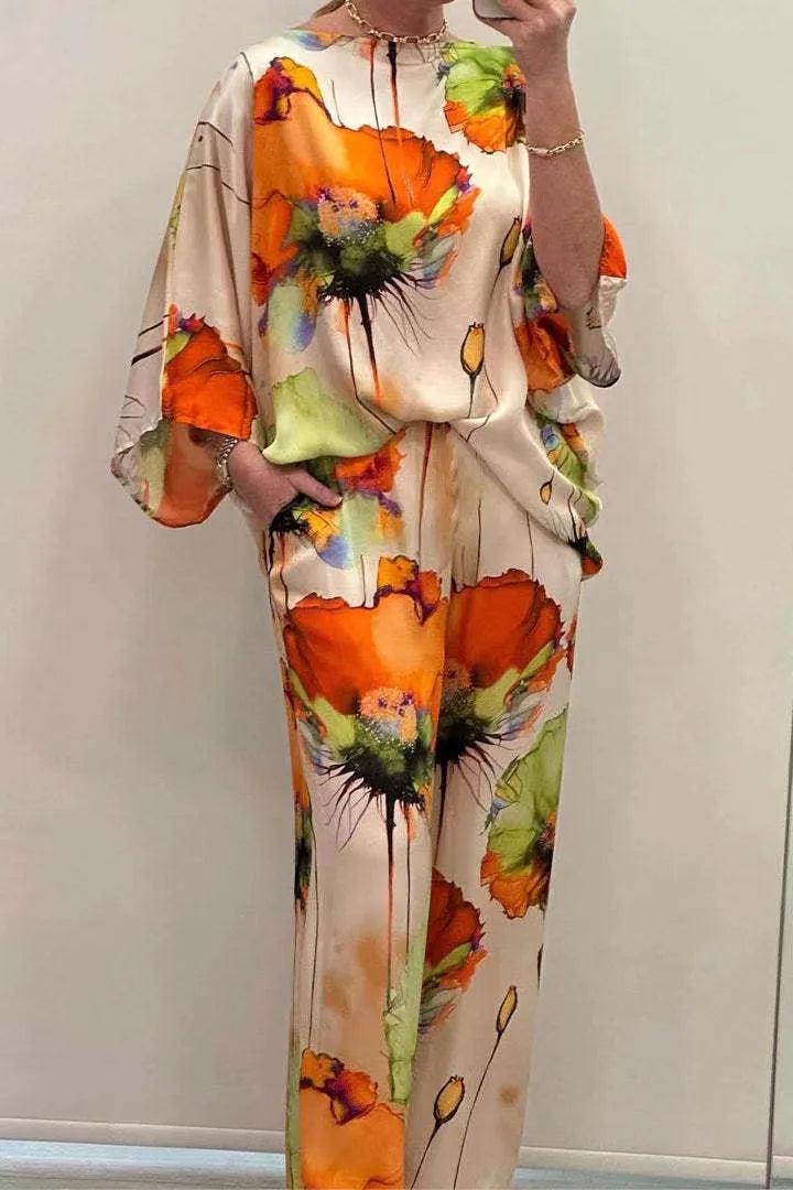 Conjunto Aquarela Floral™ em Cetim Luxuoso / Exale Sofisticação e Criatividade com Conforto Absoluto!