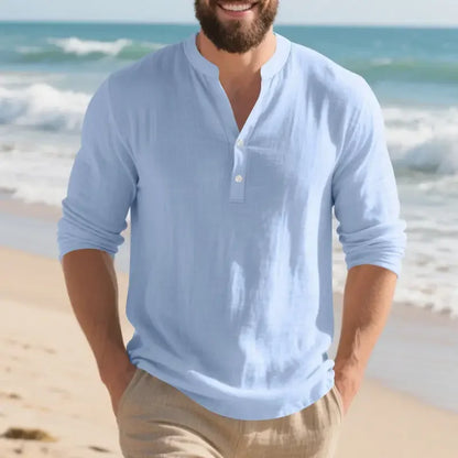 Camisa Orvian™ em Linho Premium com Gola Henley minimalista