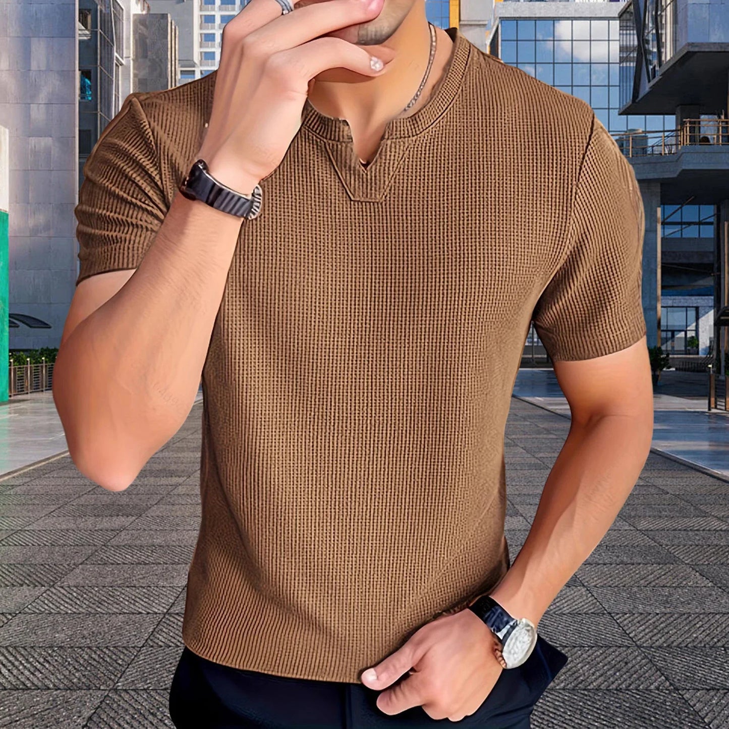 Camiseta Matteo™ em Malha de Algodão Texturizada com Estética Old Money