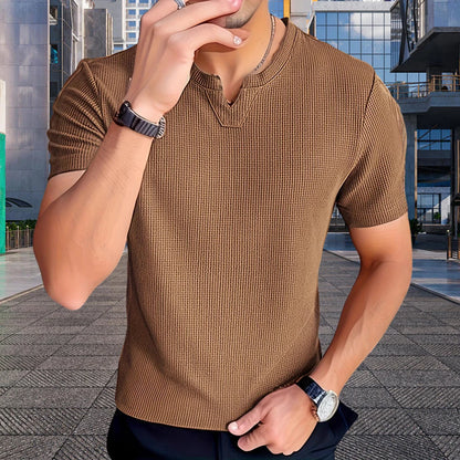 Camiseta Matteo™ em Malha de Algodão Texturizada com Estética Old Money