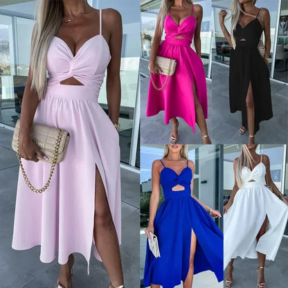 Vestido Fiora™ com Recorte Delicado e Fenda Elegante