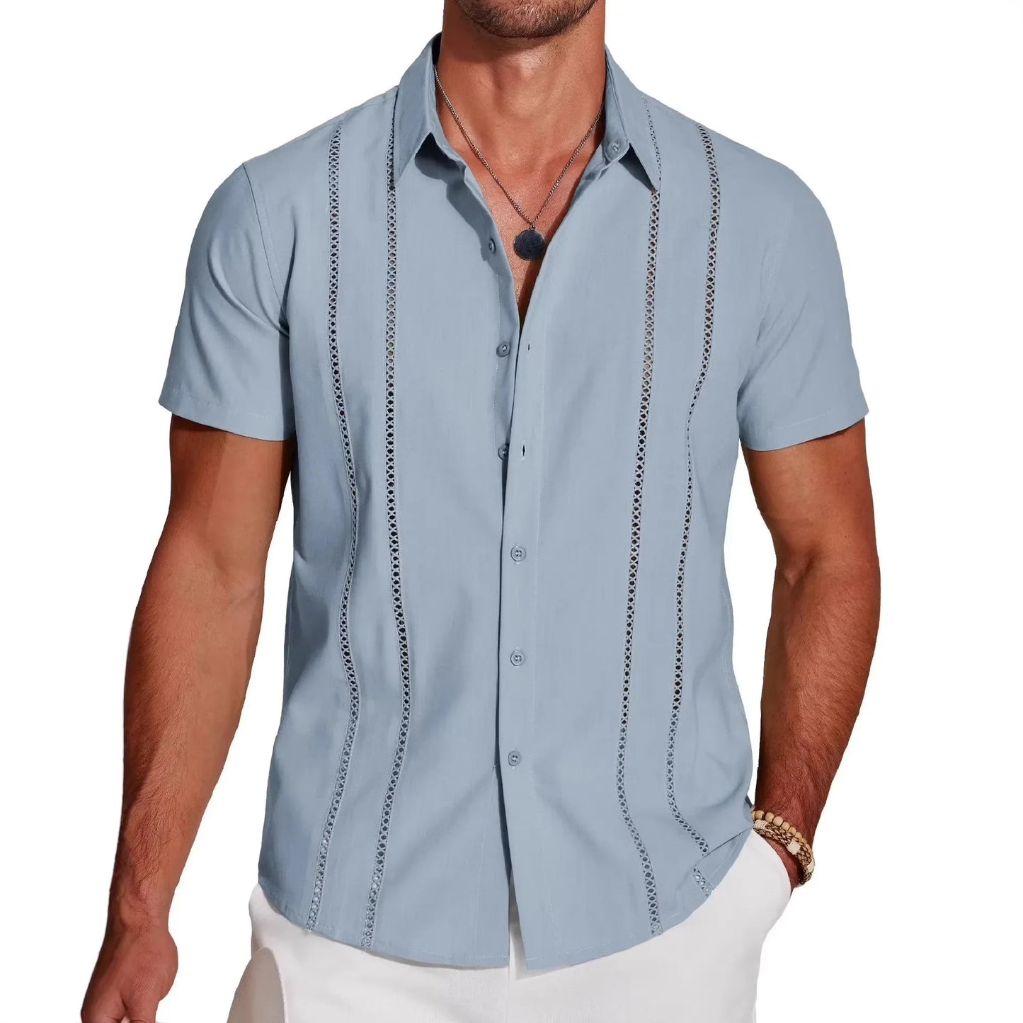 Camisa Kaedon™ com Linhas Verticais de Efeito Metálico e Visual de Alto Padrão