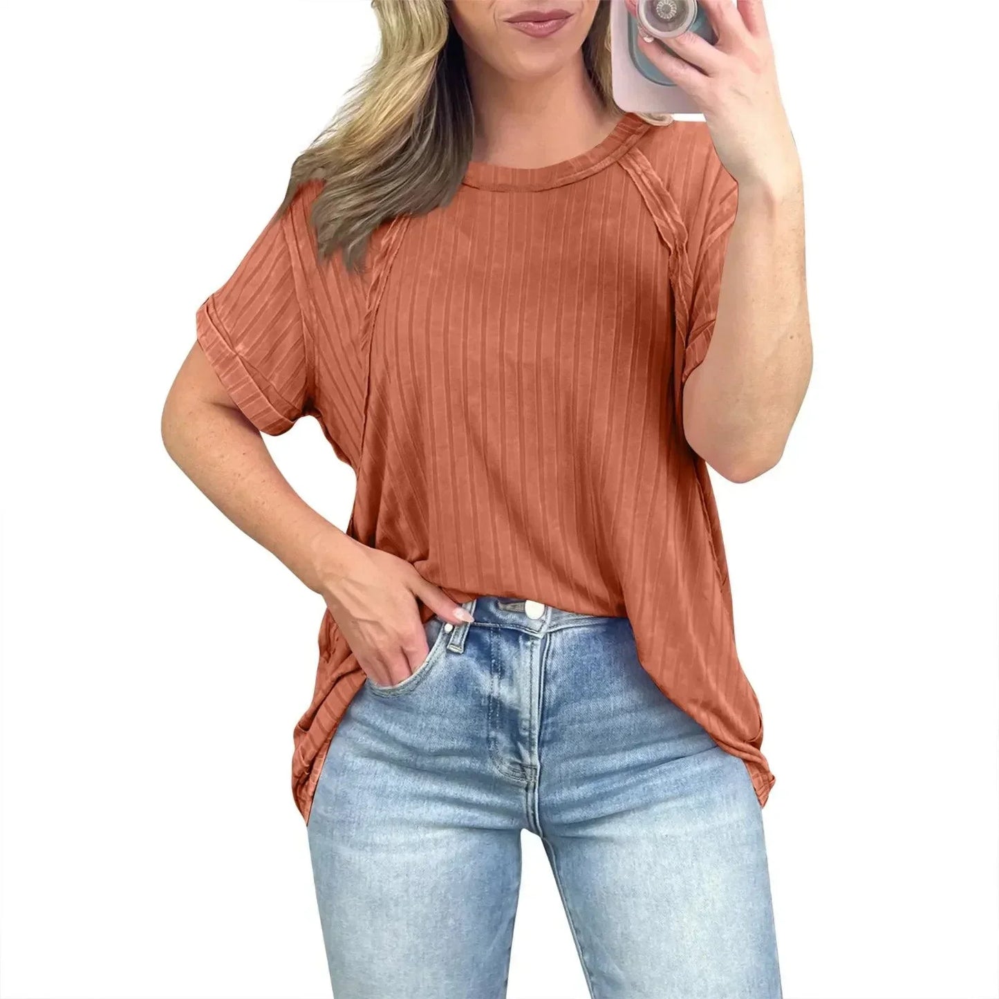 Camiseta Texturizada Steffany™ em Algodão Premium  / Exclusividade em Conforto e Estilo que Você Merece!