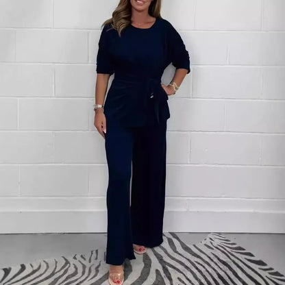 Conjunto Damaris™ em Malha Premium com Blusa de Amarração Frontal e Calça Fluida / A Peça-Curinga do Guarda-Roupa Moderno!