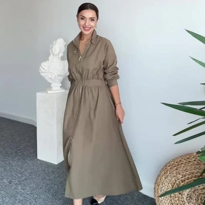 Vestido Romana™ em Sarja Leve com Polo Alfaiataria / Estrutura, Conforto e Elegância Atemporal!