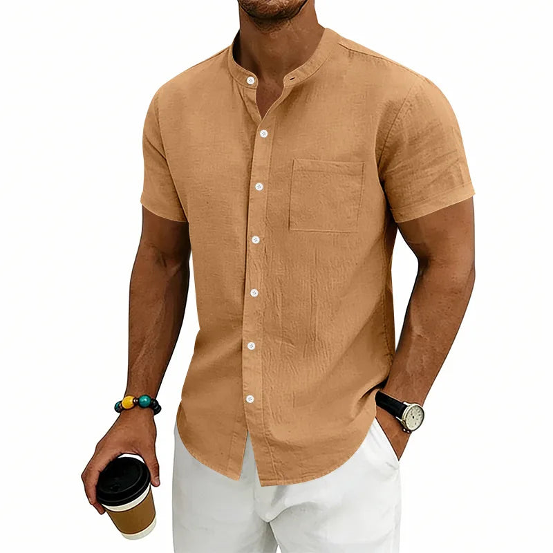 [COMPRE 1 E LEVE 2] Camisa Montese™ Em Linho de Algodão Com Gola Mandarim